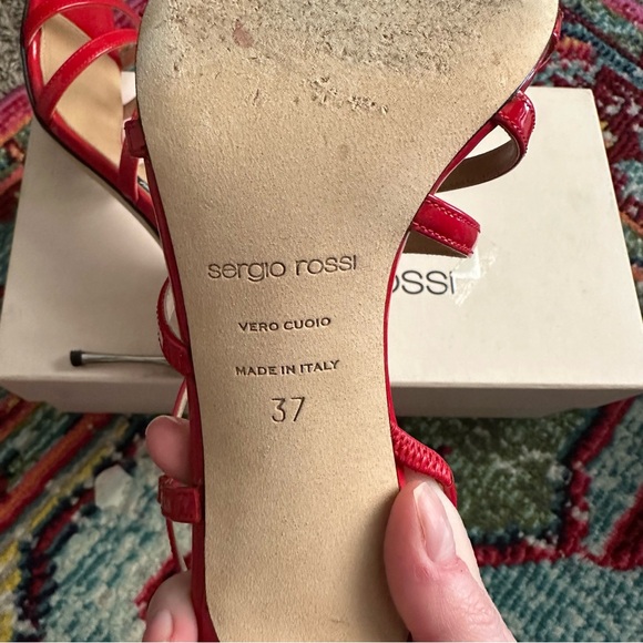 Sergio Rossi Red Godiva Steel Round Toe Stiletto Slip On Slingback Heels 37 - Picture 5 of 9